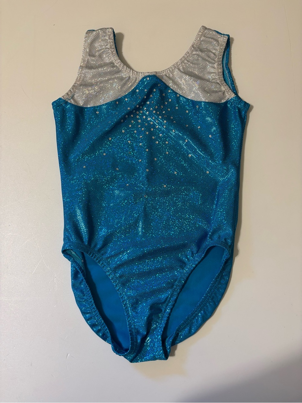 Girls Sparkle Turquoise and Silver Gymnastics Leotard